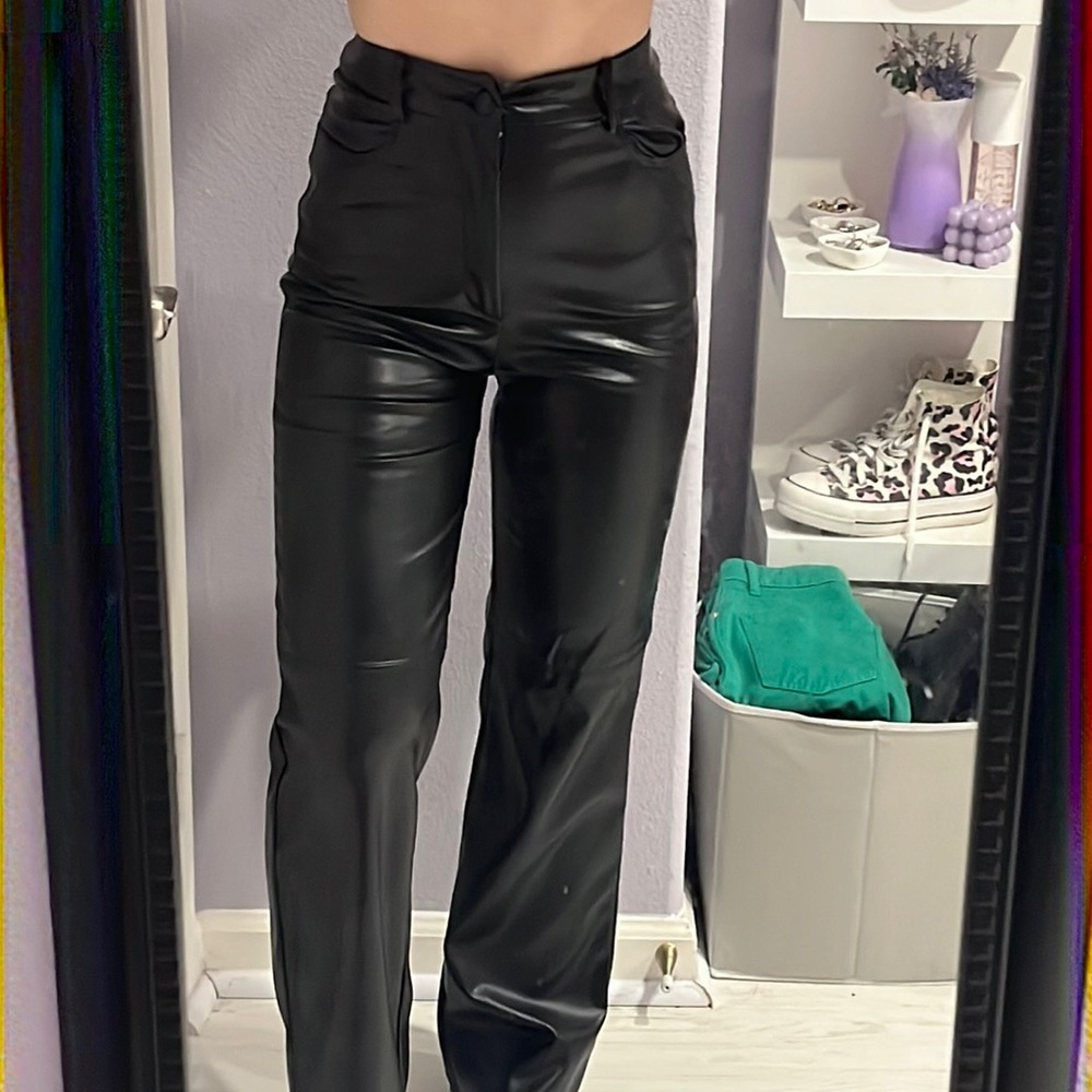 Shein Straight Leg Faux Leather Pants